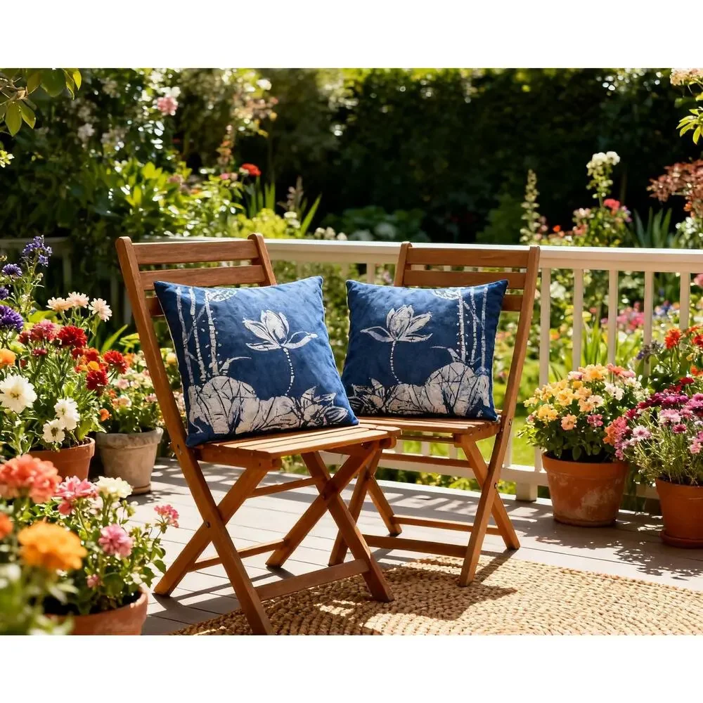 Handmade Lotus Pillow Cover | Indigo Batik Throw Pillow Cover